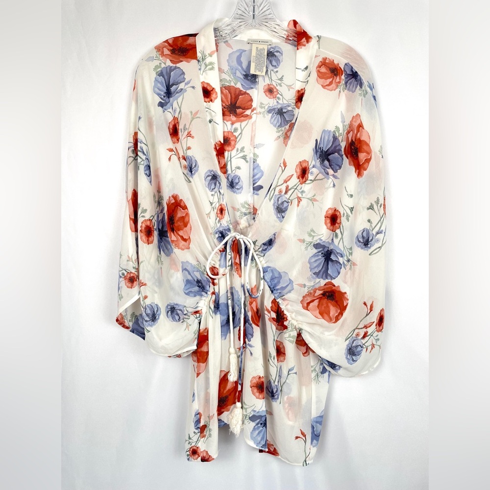 Lucky Brand Boho Beachy Poppy Floral Tie-Front Kimono Festival Resort One Size